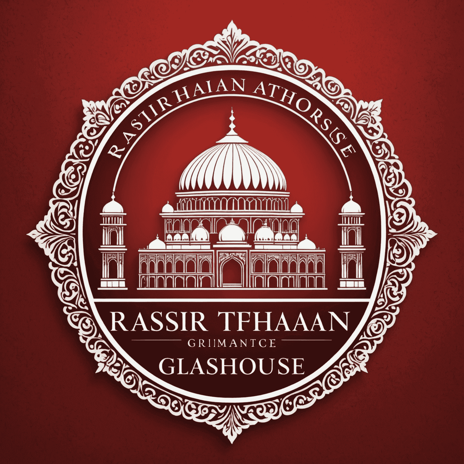 Rajasthanglasshouse logo - Kırmızı arka plan üzerinde beyaz yazı ile şirket adı