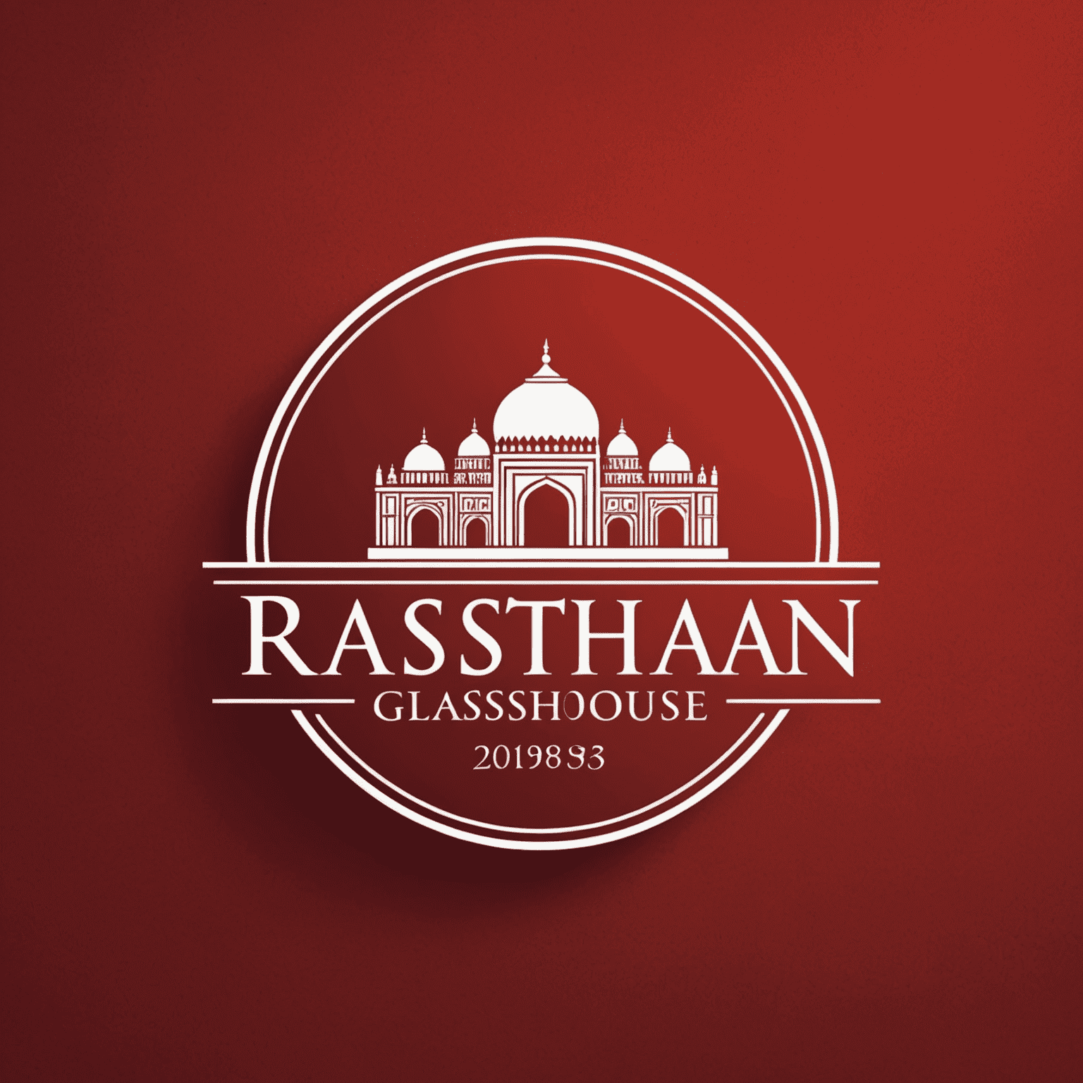 Rajasthanglasshouse logo - Kırmızı arka plan üzerinde beyaz yazı ile şirket adı