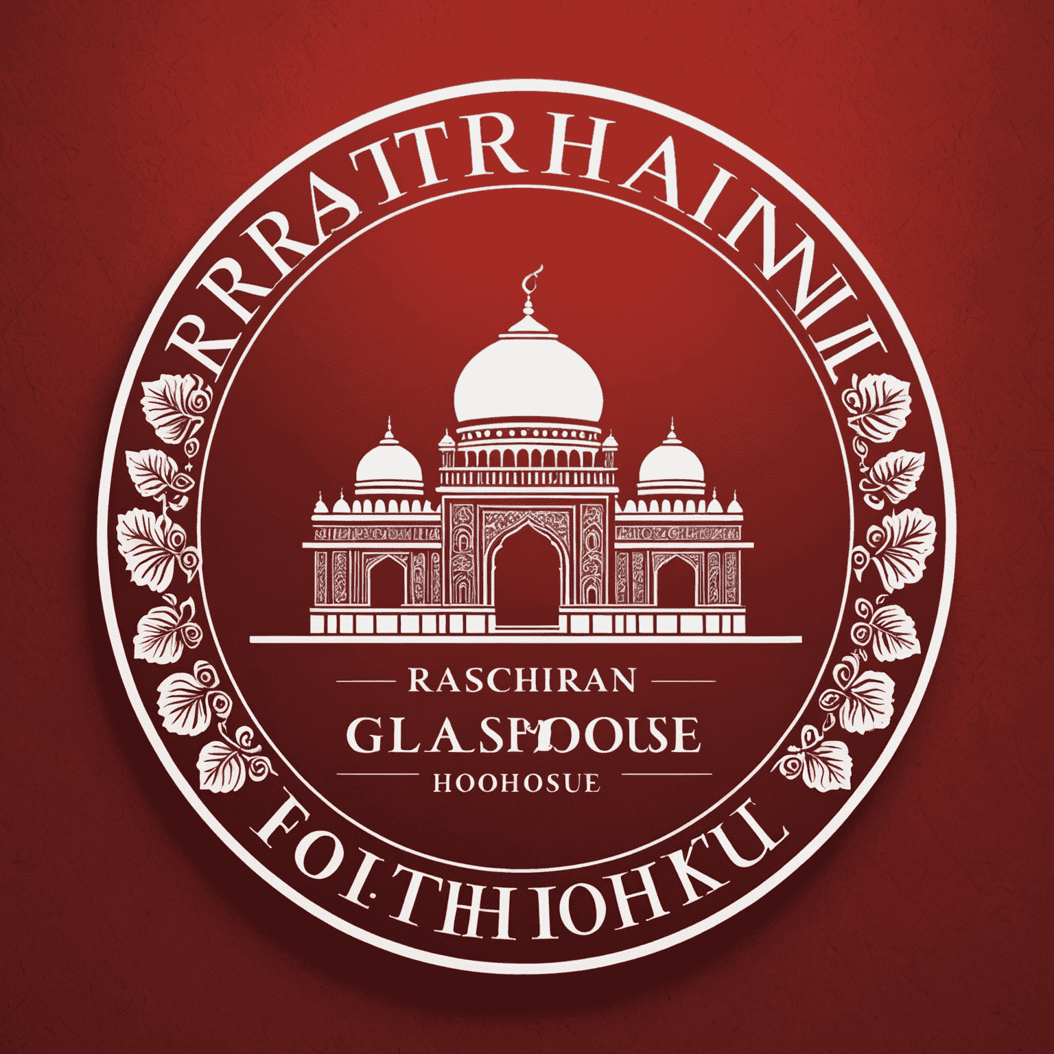 Rajasthanglasshouse logo - Kırmızı arka plan üzerinde beyaz yazı ile şirket adı