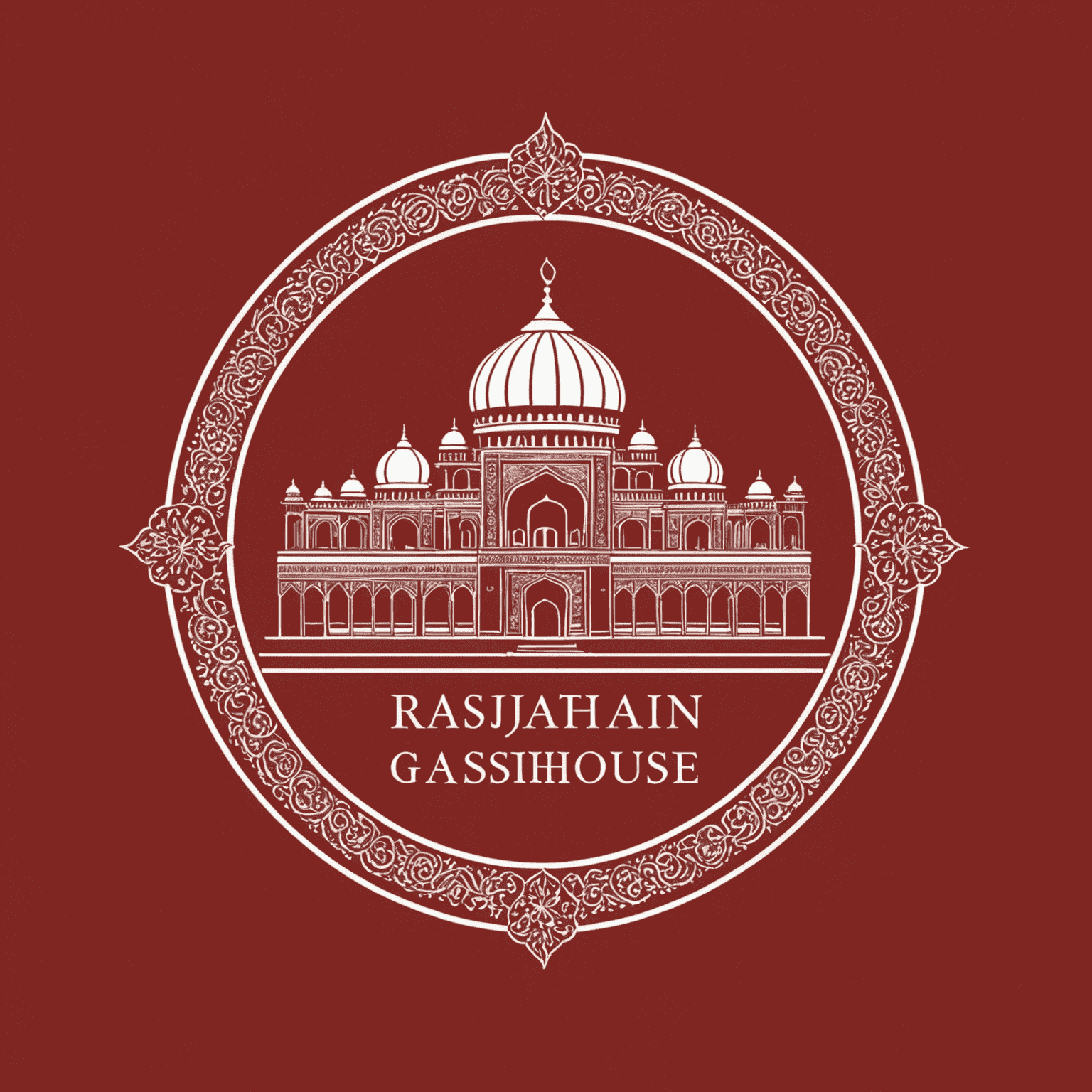 Rajasthanglasshouse logo - Kırmızı arka plan üzerinde beyaz yazı ile şirket adı