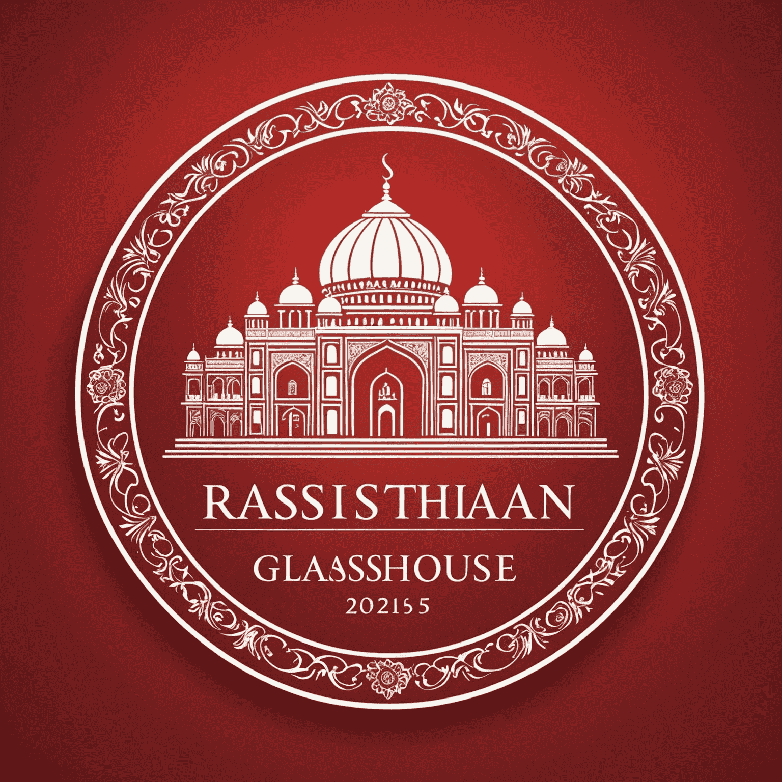 Rajasthanglasshouse logo - Kırmızı arka plan üzerinde beyaz yazı ile şirket adı